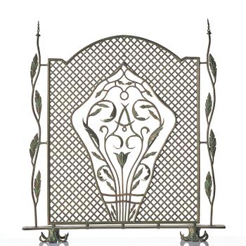 Antti Hakkarainen, attributed to, a fire screen, Taidetakomo Antti Hakkarainen, patinated metal, Finland probably 1920s.