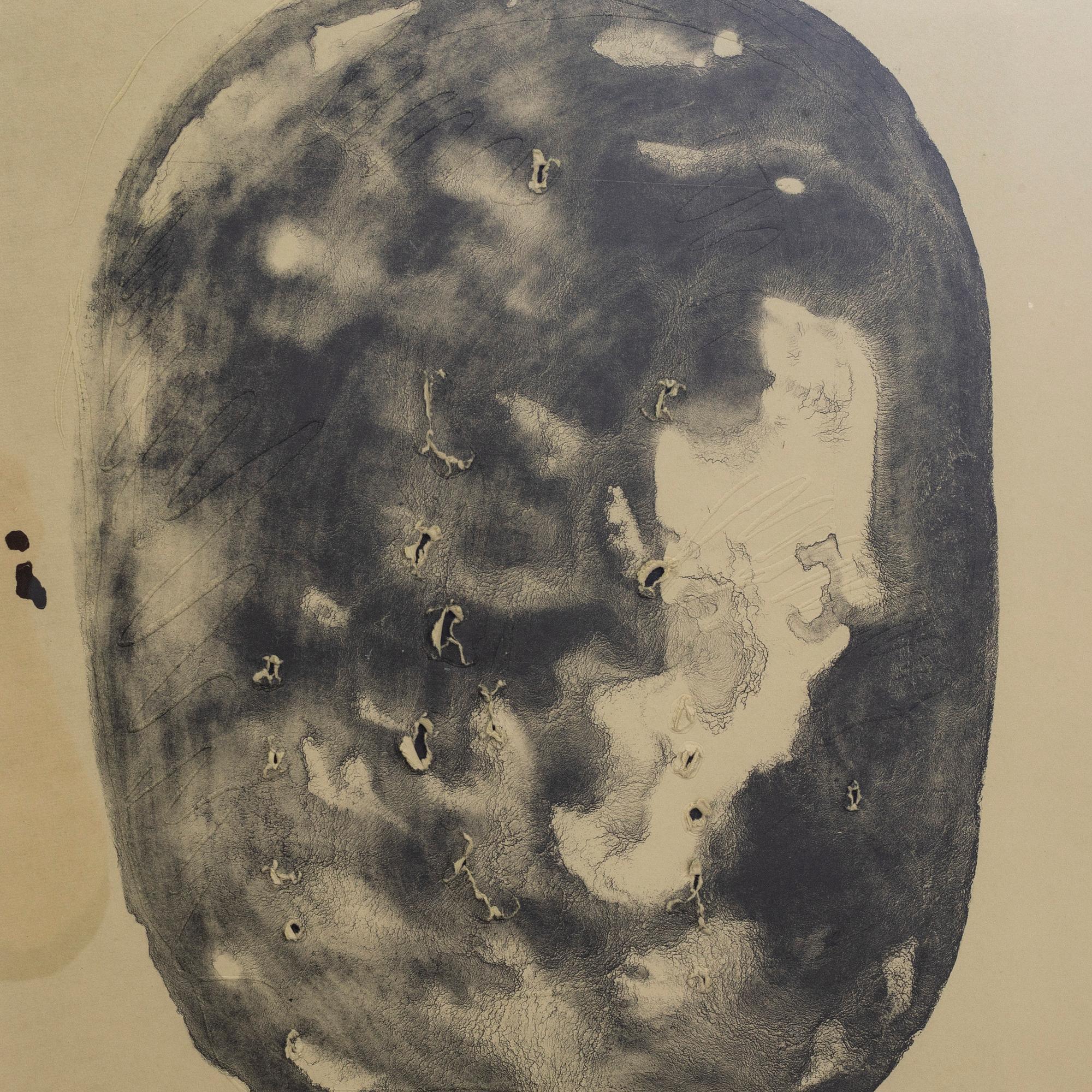 Lucio Fontana, a signed and numbered etching with relievo and perforation.