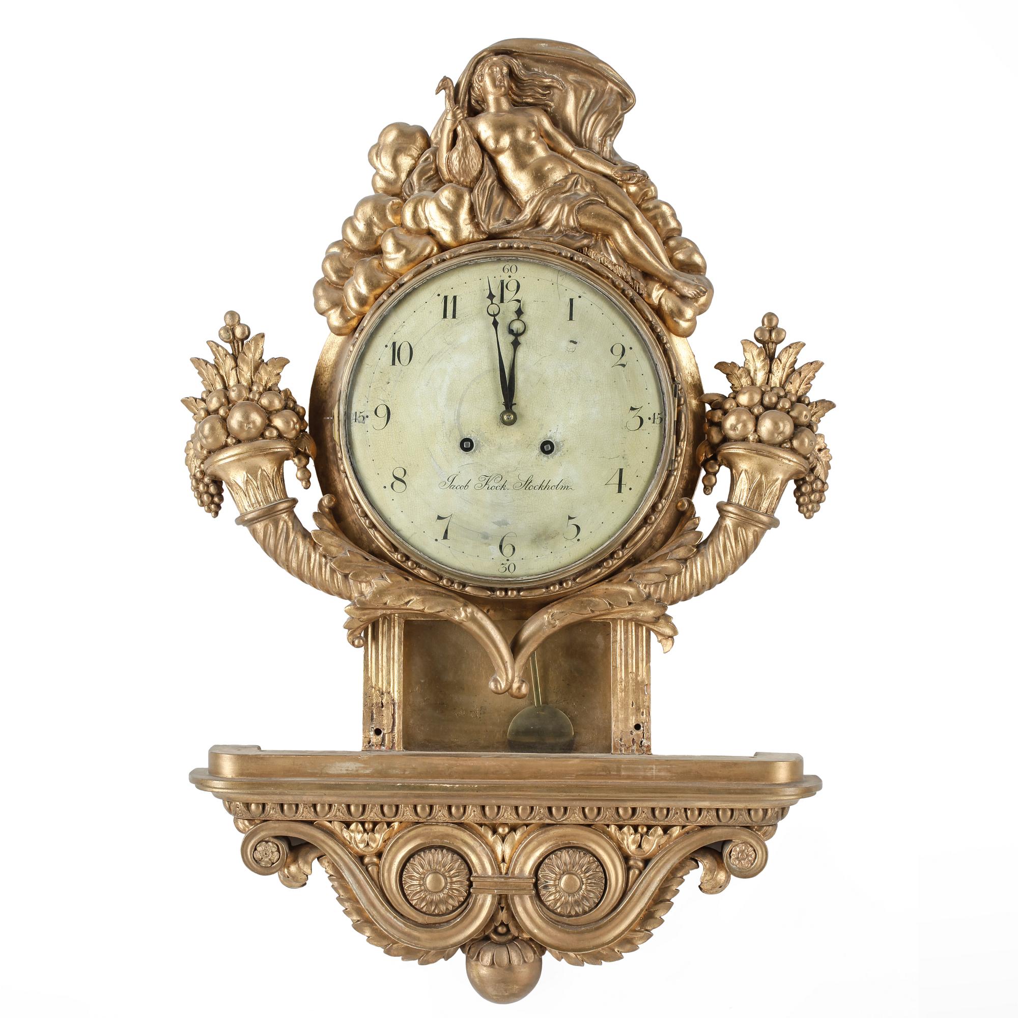 VÄGGPENDYL, sengustavianskt, urtavlan märkt Jacob Kock, verksam 1762-1803 i Stockholm.