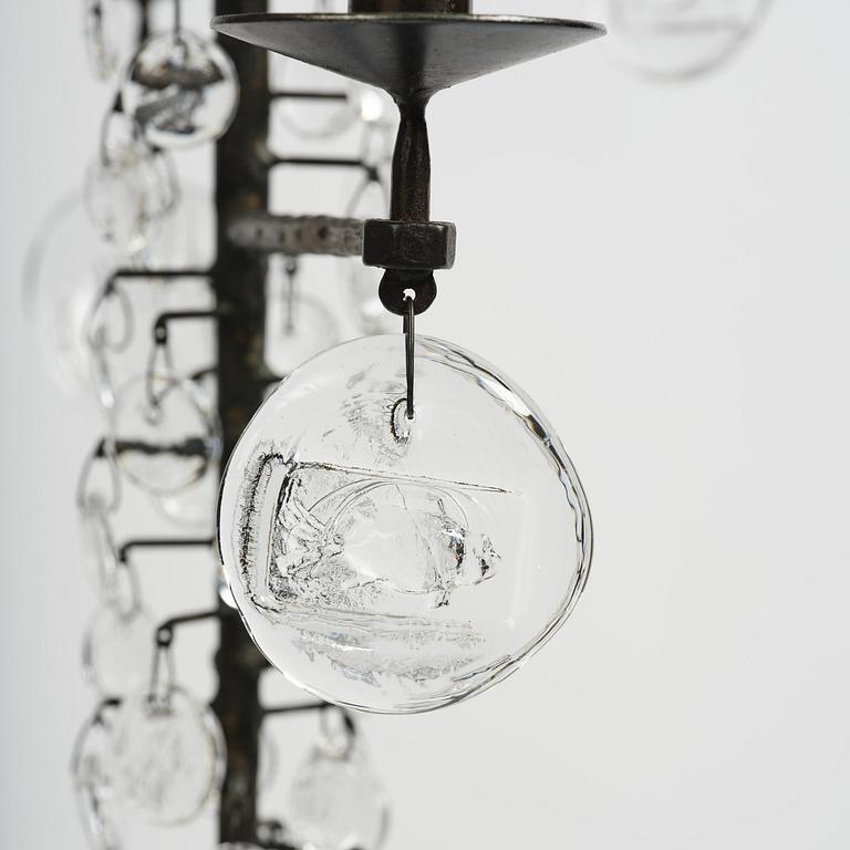 Erik Höglund, a wrought iron and glass chandelier, Boda Smide.