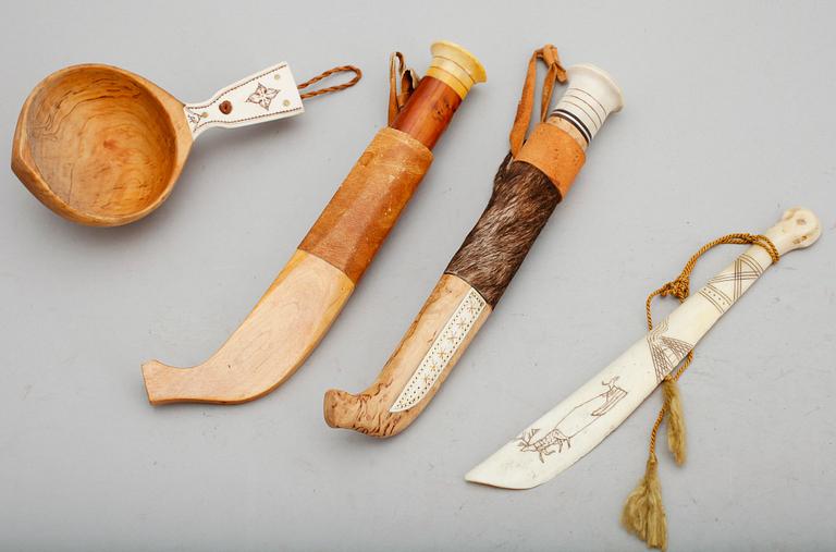 SAMEFÖREMÅL, 4 del, bla knivar och kåsa, 1800-/1900-tal.