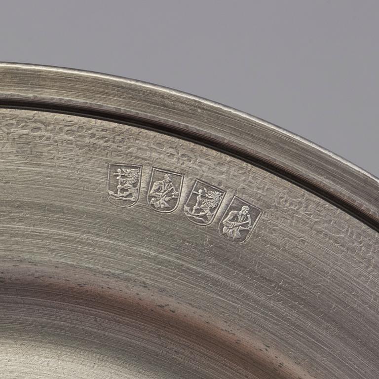 a set of 40 pewter plates by Scandia Tenn Karlshamn 1955-1975.