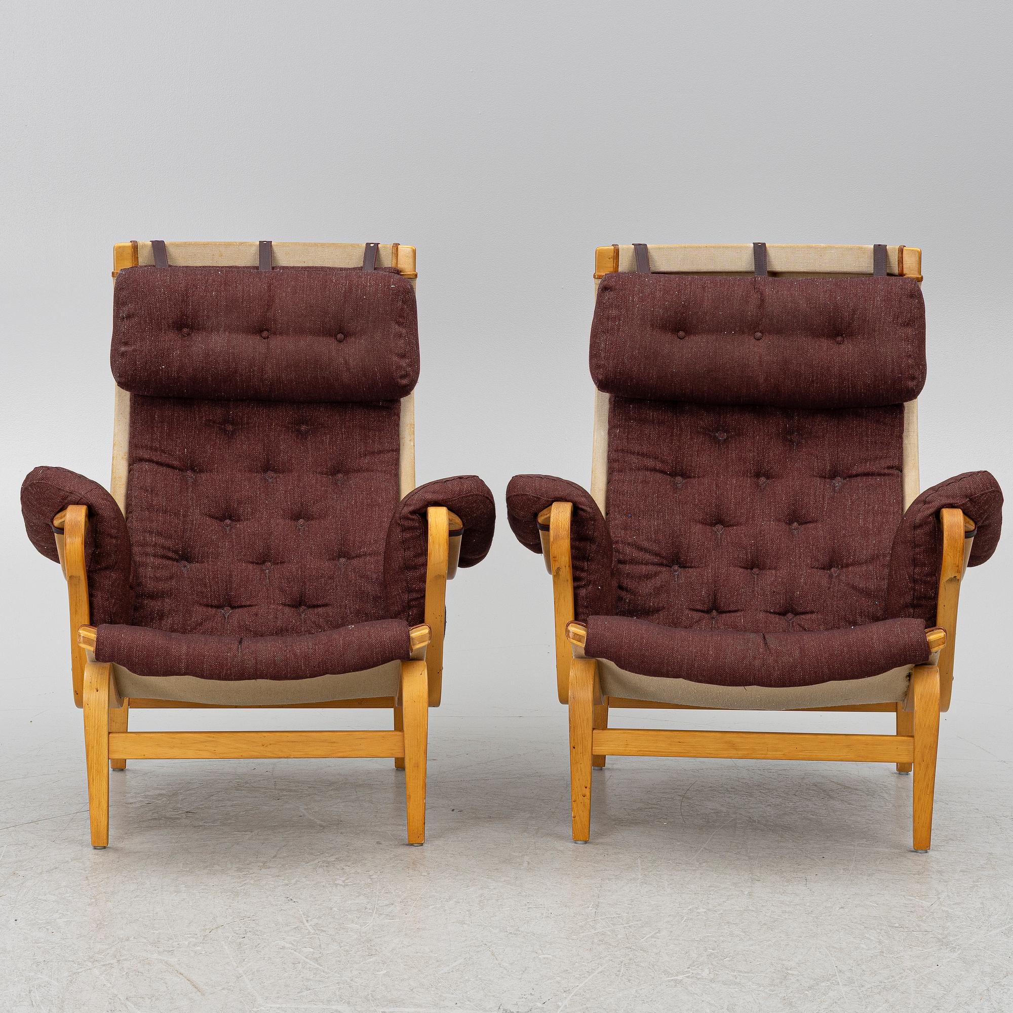 Bruno Mathsson, Armchairs, a pair, "Pernilla", Dux, late 20th century.