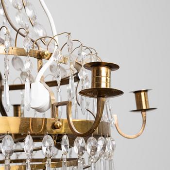 A chandelier, early 20th Century with older parts. Late Gustavian style.