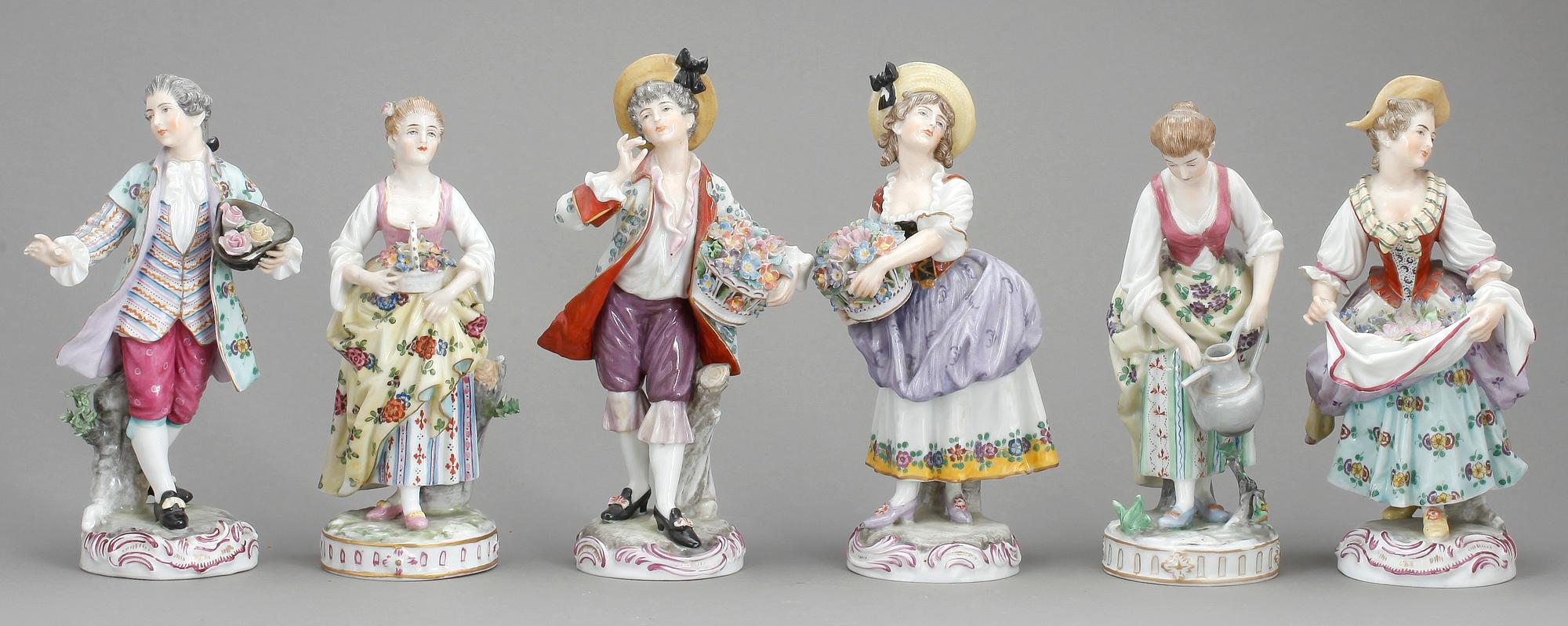 FIGURINER, 6st, porslin, Passau, 1900-talets början.