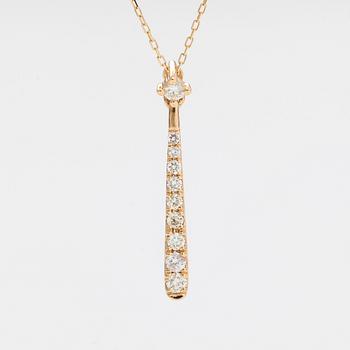 A 18K gold necklace, with diamonds totalling approximately 0.15 ct according to the engraving.