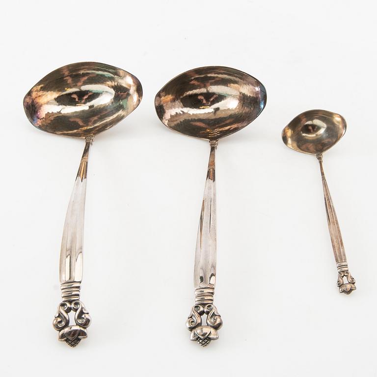 Johan Rohde, Serving utensils 3 dlr, sterling silver "Konge/Acorn", Georg Jensen, Denmark, after 1945.