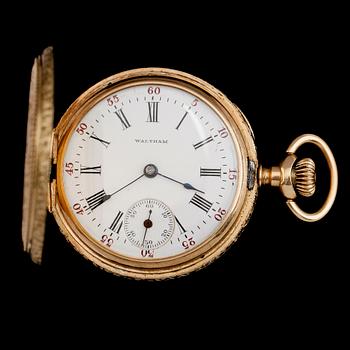 FICKUR, 14K guld, savonett, Waltham, omkring år 1900.