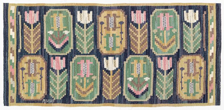 Märta Måås-Fjetterström, a flat weave textile, 'Medaljongerna',c. 41 x 87 cm, signed AB MMF.
