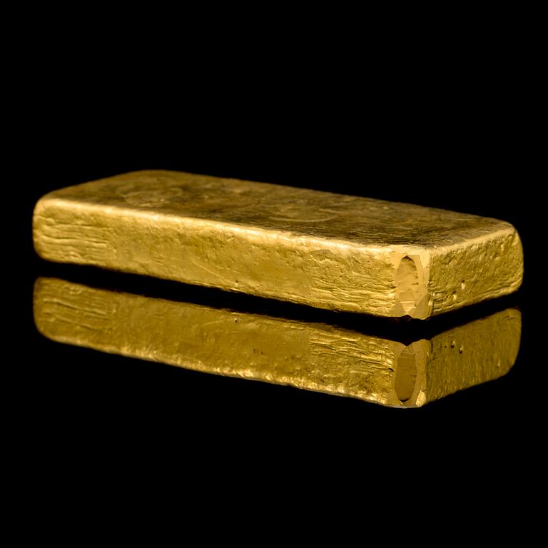 A 23K gold ingot, 1003 g, Ugdo essayeur fondeur.