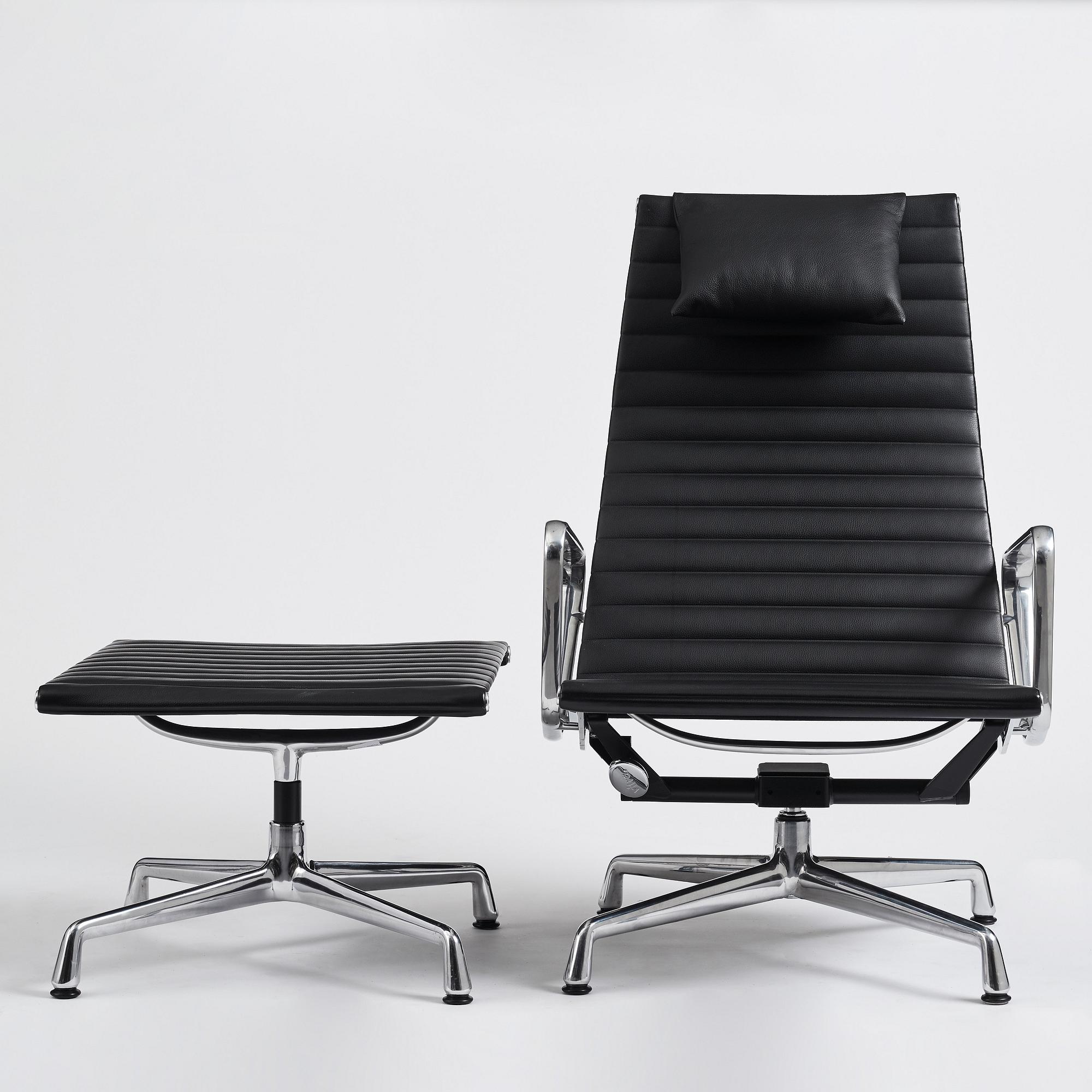 Charles & Ray Eames, an armchair and ottoman, Aluminium group model "EA 316", Vitra, 21st century.