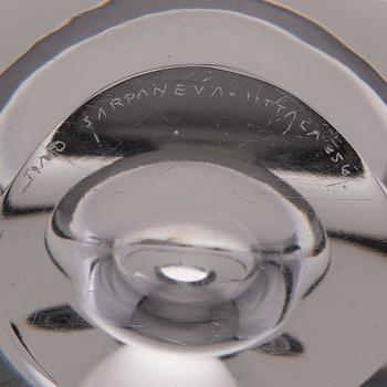 TIMO SARPANEVA, glasskulptur, "Sittande fågel", signerad Timo Sarpaneva, Iittala -56.