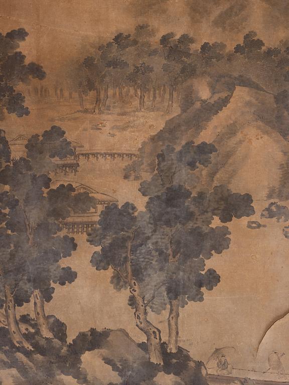 Målning, signed Xiaolan Zhuren, akvarell och tusch på papper. Landskap, Qingdynastin.