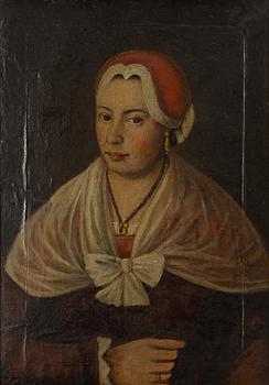 Unknown artist, circa 1800. Lady in red.