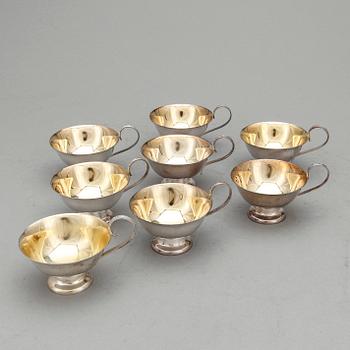 PUNCHKOPPAR, 8 st, silver, majoriteten från GAB, Stockholm 1961 - 63. Total vikt ca 325 g.