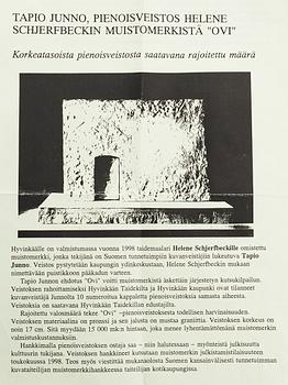 Tapio Junno, Pienoisveistos Helene Schjerfbeckin muistomerkistä "Ovi".