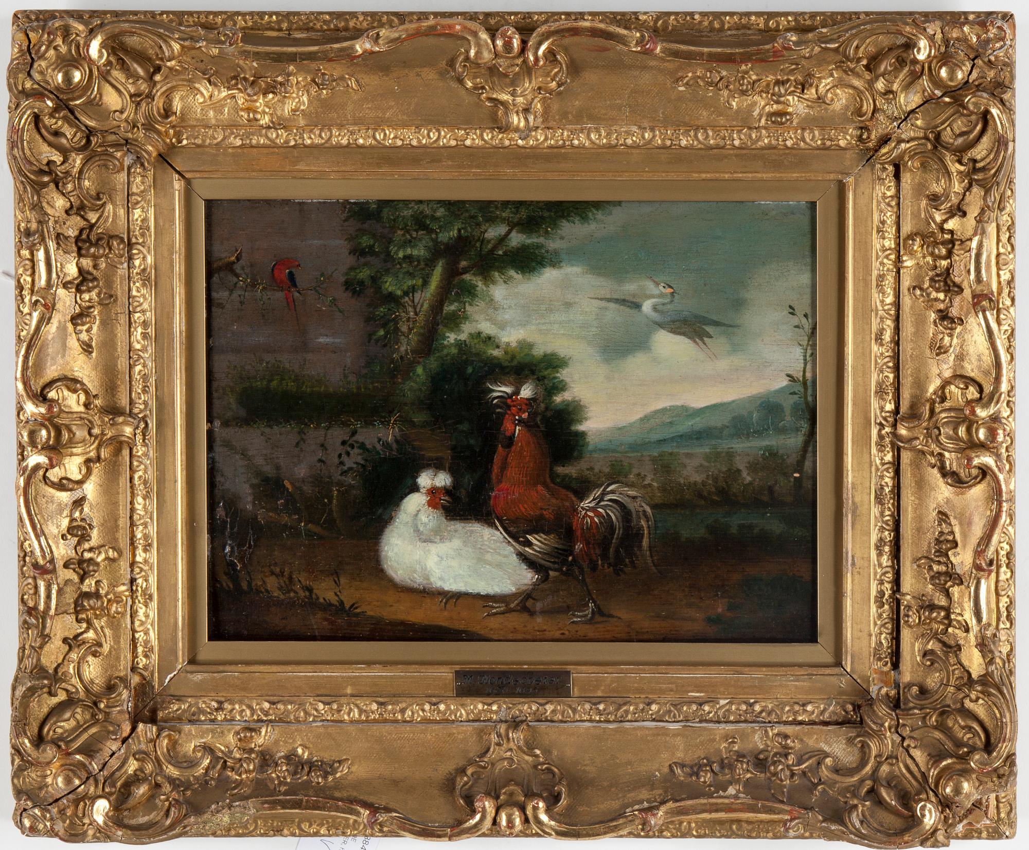 MELCHIOR DE HONDECOETER, hans art, olja på pannå.