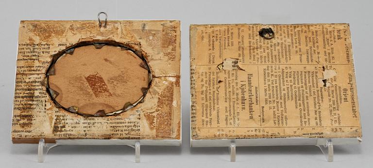 MINIATYRMÅLNINGAR, 2 st, blandteknik på ben, 1800-tal.