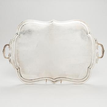 A Russian silver tray, Moscow, maker's mark IV. Unclear year mark, assay master mark Aleksandr Kudrin (1878-82).