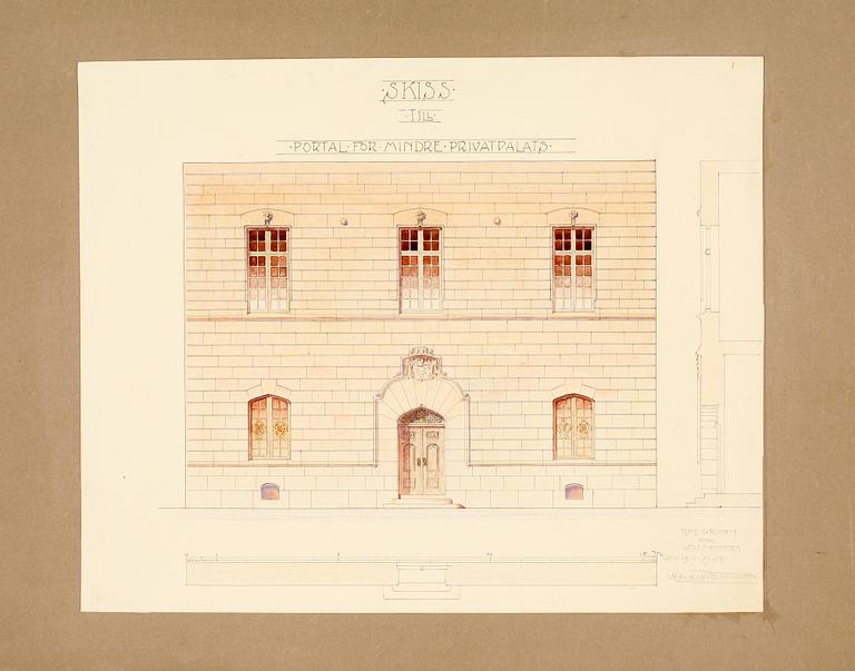 HARALD FALKMAN, ARKITEKTURRITNINGAR, ca 20 st samt, AKADEMITECKNINGAR, 4 ST, sign, dat tidigt 1900-tal.