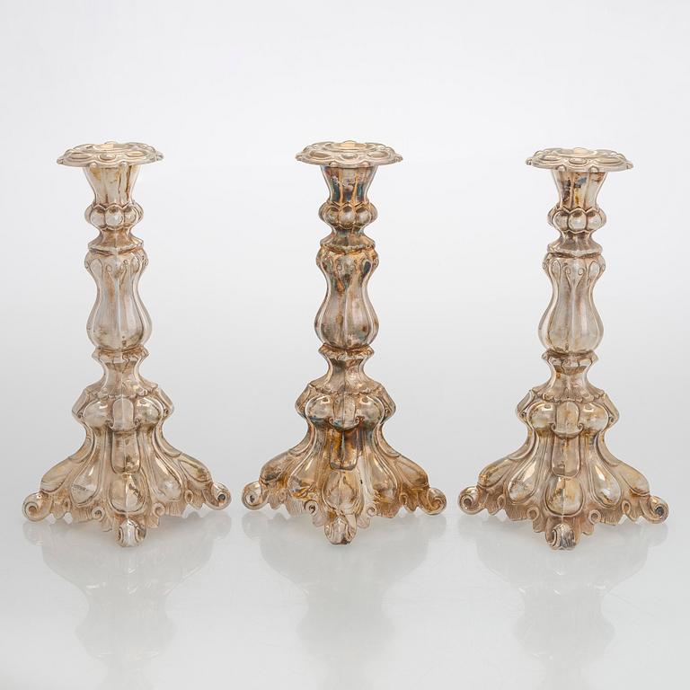 Kynttilänjalkoja, 3 kpl, hopea, Kultakeskus Hämeenlinna 1980 ja 1985.