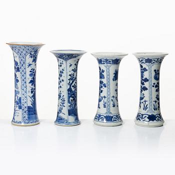 Four blue and white trumpet vases, Qing dynasty, Kangxi (1662-1722).
