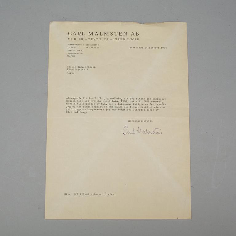 SOFFA, Carl Malmsten, ritad till Liljevalchs utställning 1928, tillverkad av NK.