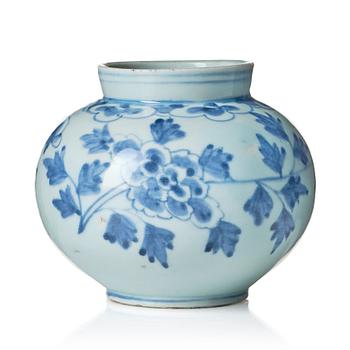 1107. A blue and white Korean jar, 18th Century.