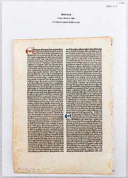 Leaves of Italian Incunabula / Printed leaves of the 1400s.