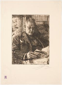 Anders Zorn · ANDERS ZORN, etsning, utförd 1904, signerad med blyerts.