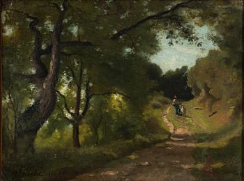 Louis-Alexandre Bouché, Sunlit Landscape with Wandering Figure and Goat.