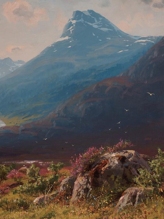 Hans Dahl, Woman in a fjord landscape.
