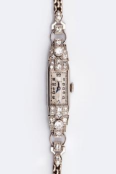 WRISTWATCH Opera, 18k whitegold, old-cut diamonds approx 1 ct, approx 15 x 8 mm, manual.