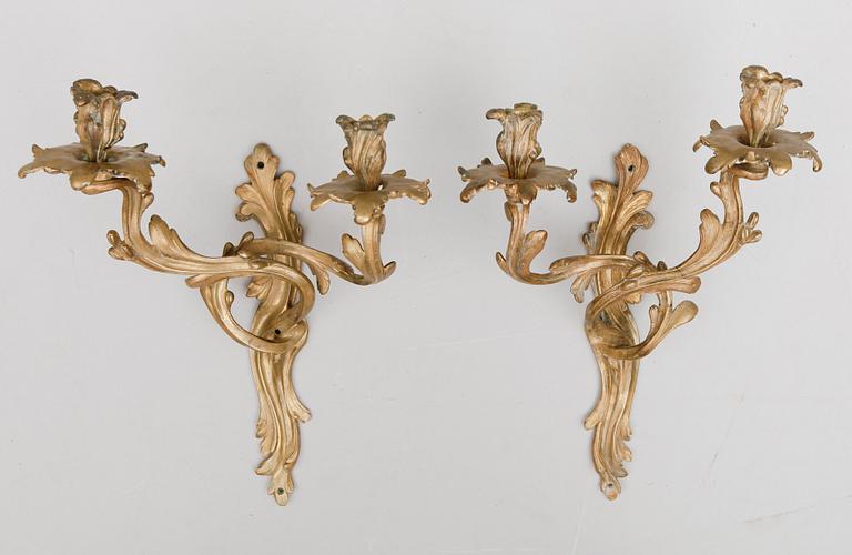 VÄGGAPPLIQUER, 1 par, rokokostil, 1800-talets andra hälft.