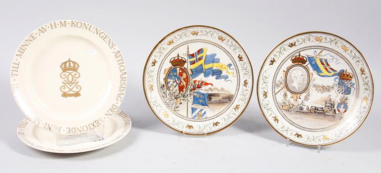TALLRIKAR, 4 st, benporslin, Rörstrand resp Gustavsberg, 1897 resp 1938.