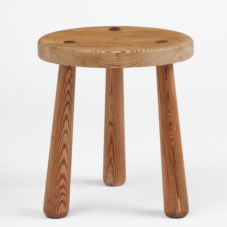 Axel Einar Hjorth, a stained pine "Skoga" stool, Nordiska Kompaniet, Sweden, 1930s.