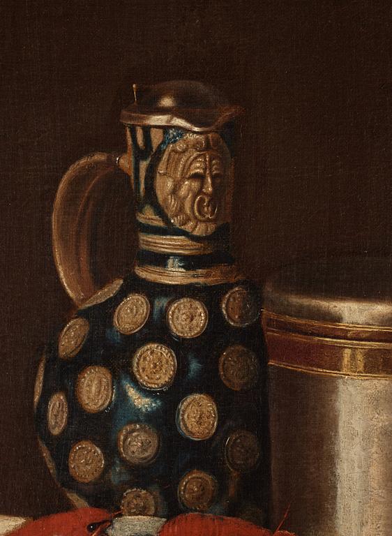 Svensk konstnär 1700-tal i Pehr Hilleström / Lars Henning Bomans art, Stilleben med kräftor och dryckeskannor.