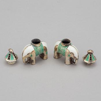 SALTCELLAR, a couple, silver, enamel, J Tostrup , Oslo, 1900s.