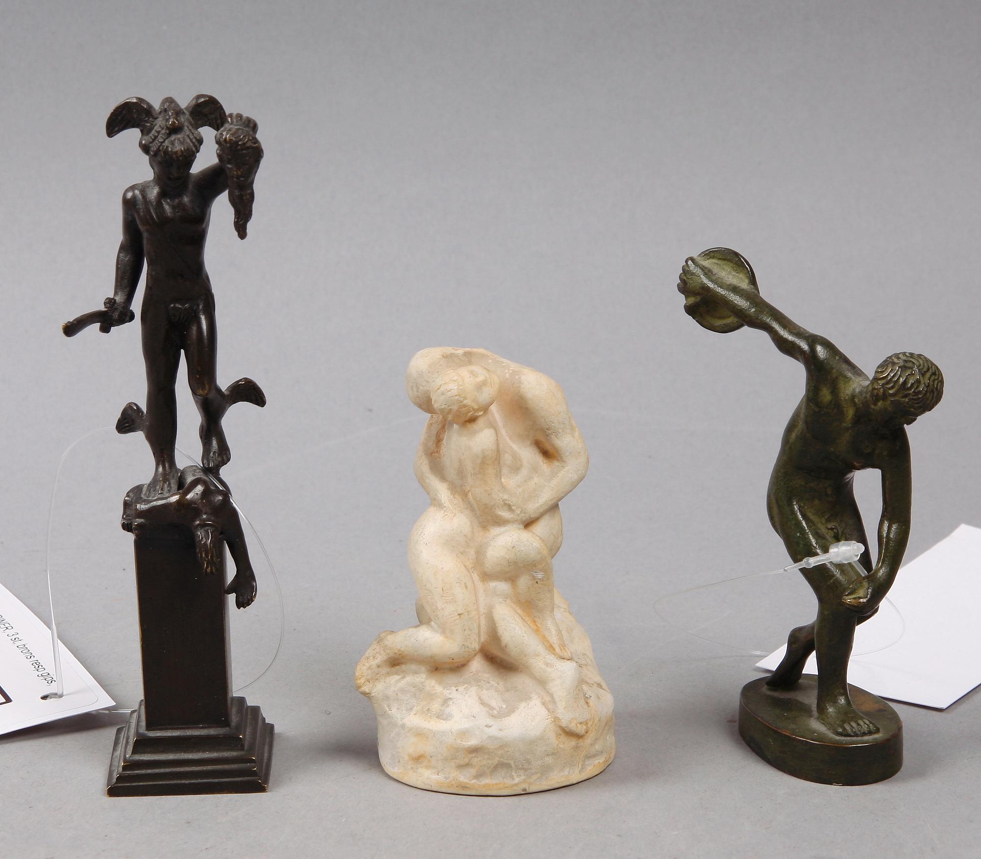 FIGURINER, 3 st, brons resp gips, bla Carl Eldh. 1900-tal.