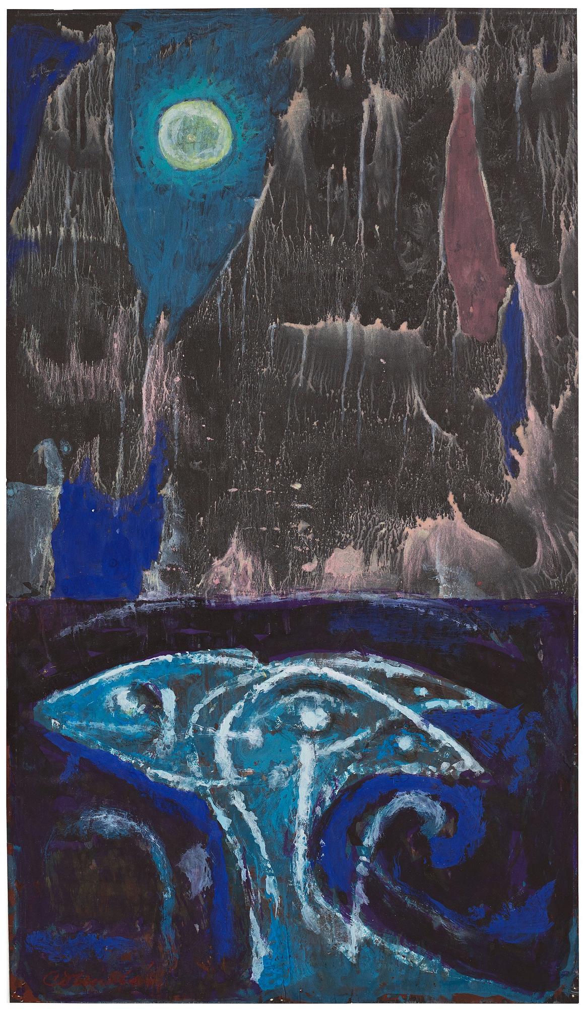 CO Hultén, gouache på papp-pannå, signerad och utförd 1946/47.