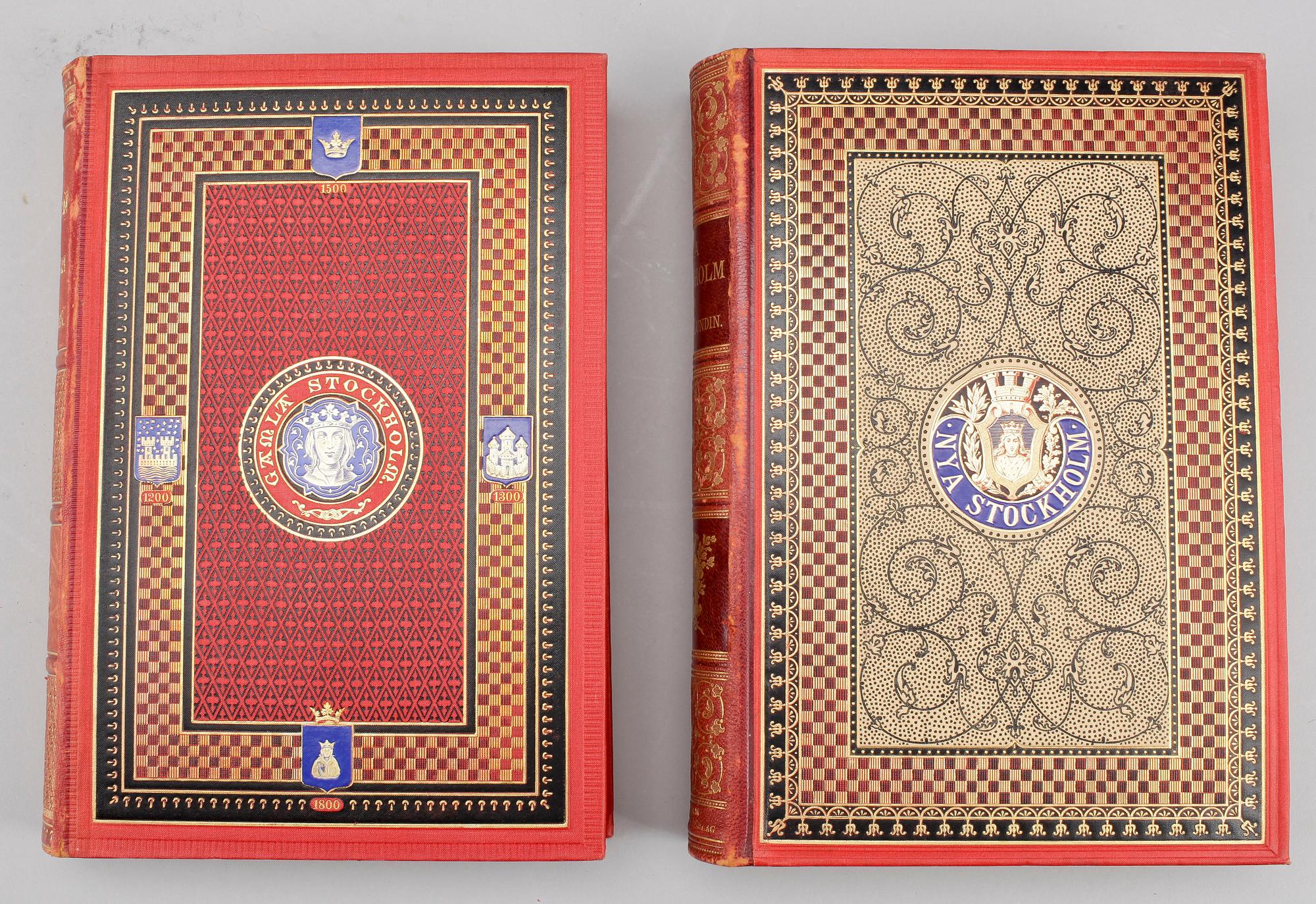 BÖCKER, 2 st, "Gamla Stockholm" resp "Nya Stockholm, Claes Lundin & August Strindberg, Stockholm 1882 resp 1890.