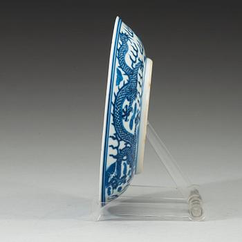 A blue and white dragon-dish, Qing dynasty, Guangxu six-character mark and of the period.
