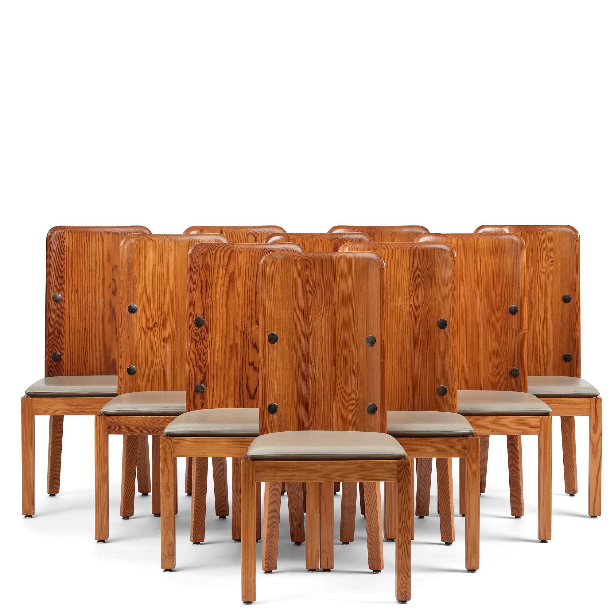 Axel Einar Hjorth, a set of ten stained pine "Lovö" chairs, Nordiska Kompaniet, Sweden, 1930s.