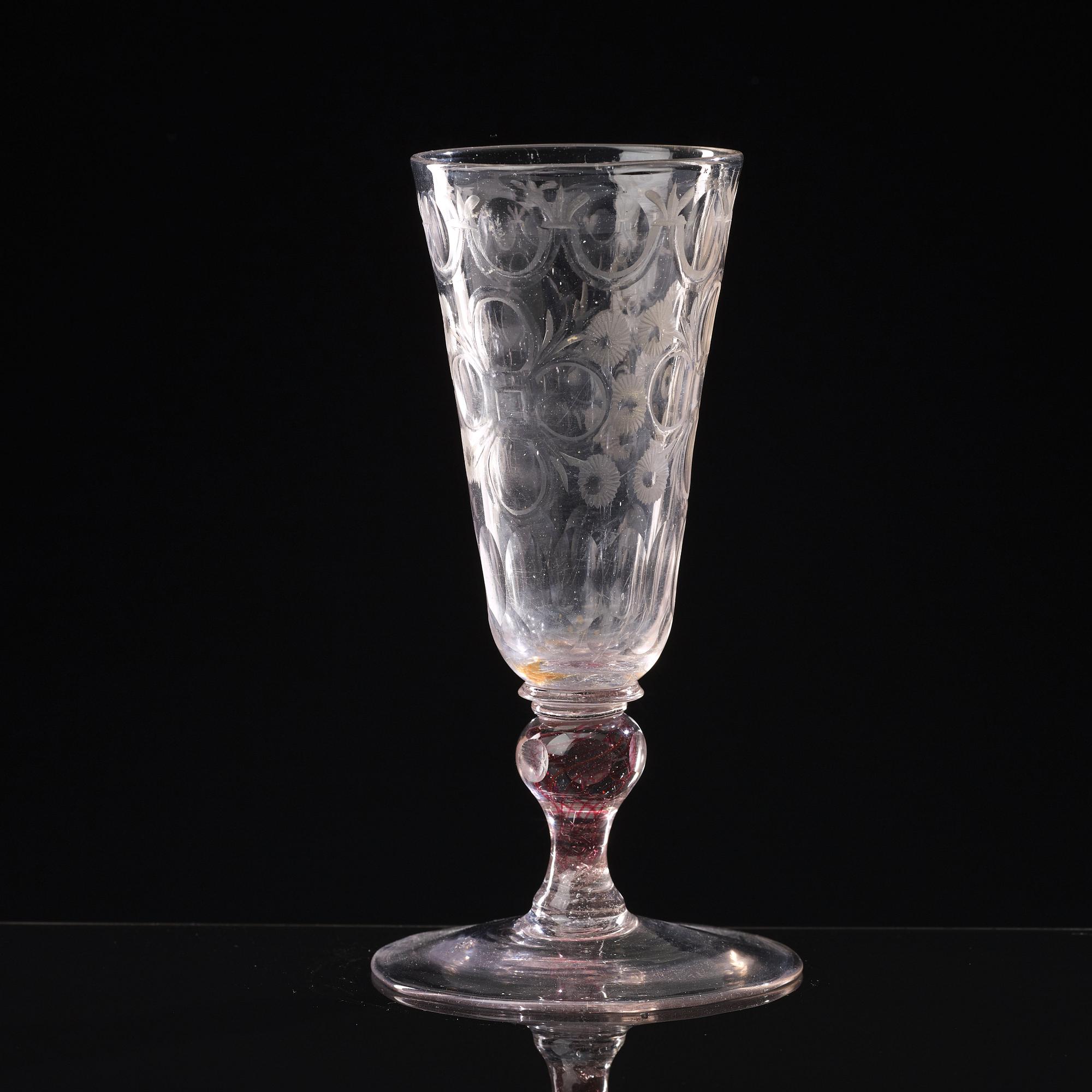 A Bohemian cut and engraved colour twist goblet, first half of the 18th Century.