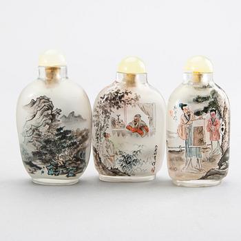 A set of nine Chinese glass snuffbottles, later part of the 20th century.