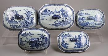 TERRINLOCK, 5 st, porslin, Kina. 1700-1800-tal.