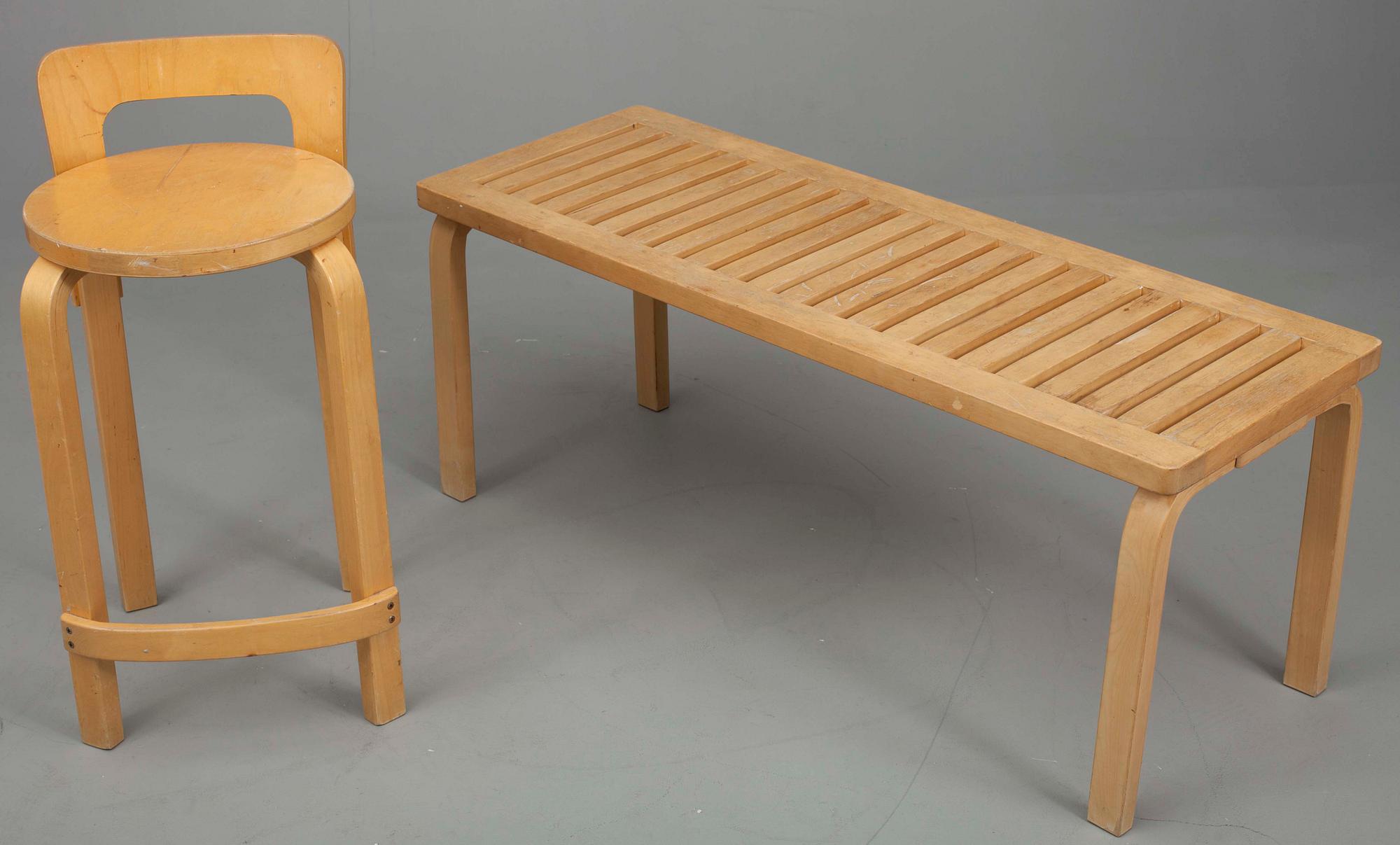 BÄNK samt PALL K65, Alvar Aalto, Artek, 1900-talets senare hälft.