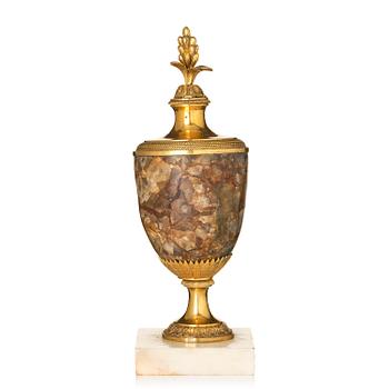 190. A George III Blue John, marble and ormolu urn, late 18th century.