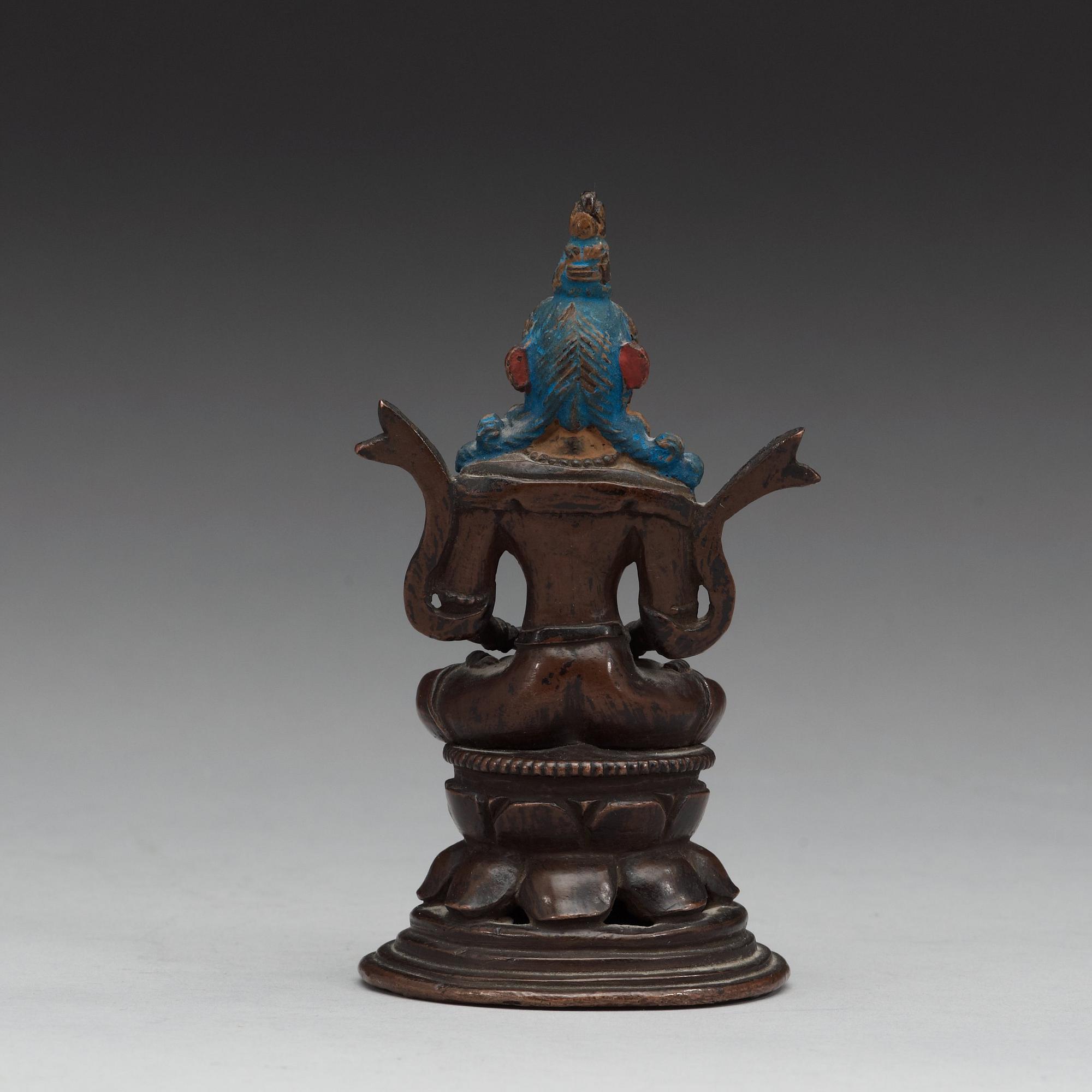 BODHISATTVA, delvis bemålad brons. Tibet, 1800-tal.