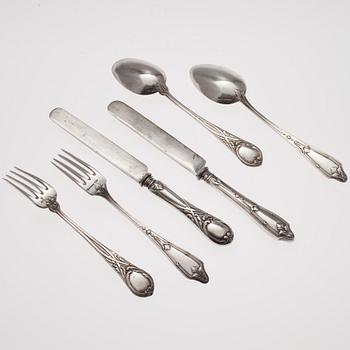 BESTICK, 6 st, silver, Gratschev (Грачевь), Ryssland 1908-1926. Vikt inklusive knivblad ca 337 g.